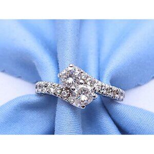 Elegant 14K Karat Solid White Gold Designer Ladies Round Diamond Ring Size 6.50